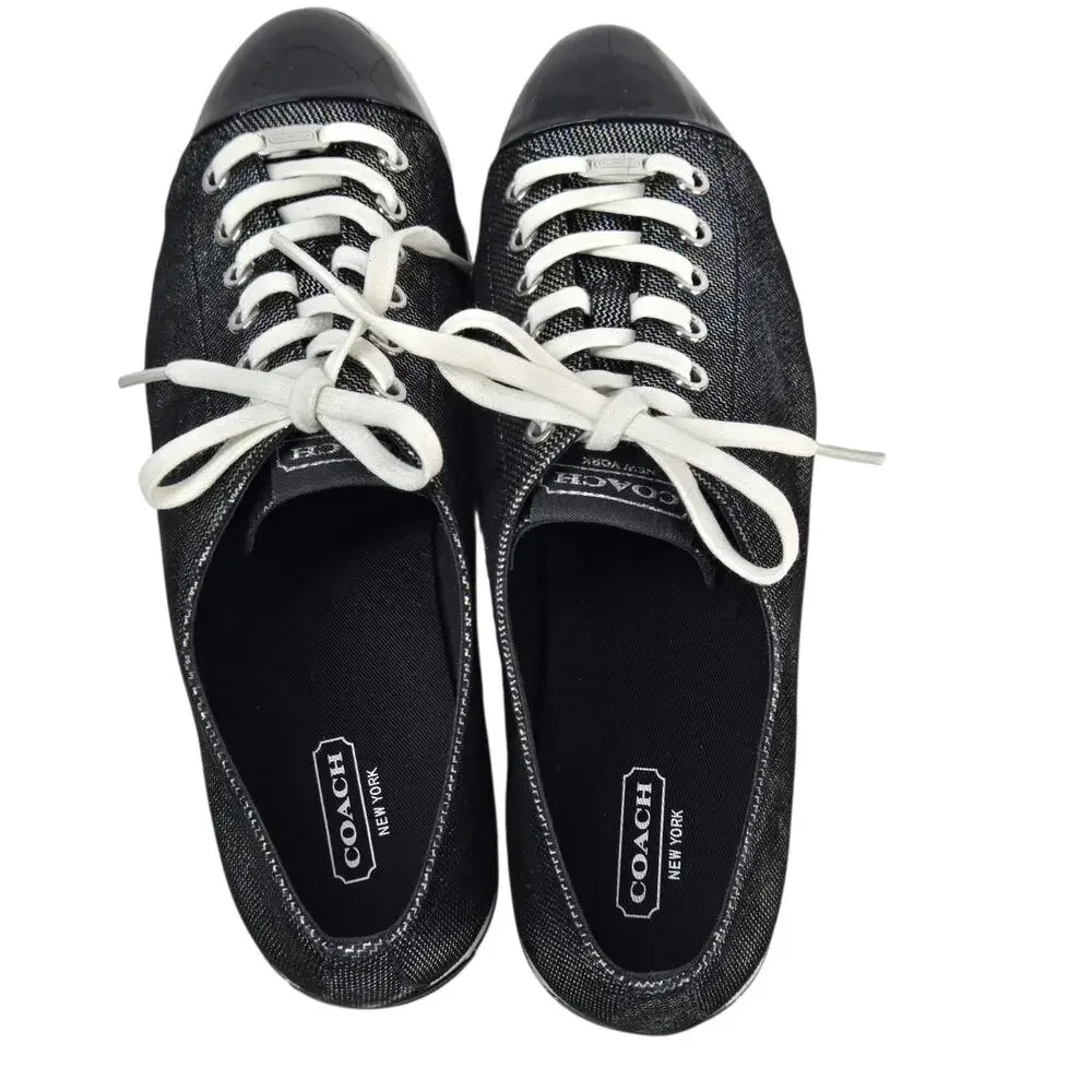 Coach Ian Sneakers Womens Sz 10 Black Iridescent Patent Leather Cap Toe Low Top